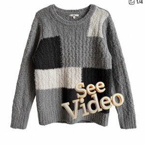 👛(Any 2/$30)Vintage BASS Geometric Grey Tones Polyester|Acrylic Pullover Sweater